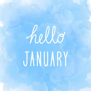 藍色水彩背景上的白色 Hello January 文字。 — 新年快樂 壁紙