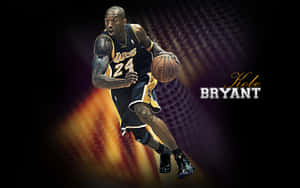 柯比·布萊恩身穿湖人球衣，在火熱背景下運球。 — 科比· Bryant 壁紙