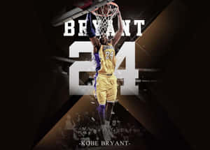 柯比布萊恩身穿湖人球衣灌籃籃球，帶有「BRYANT 24」文字。 — 科比· Bryant 壁紙