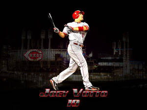 棒球手Joey Votto在夜晚球場揮棒。 — 省電 壁紙