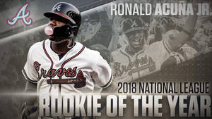 棒球運動員 Ronald Acuña Jr. 身穿勇士隊制服吹泡泡糖，球迷在慶祝。 — 小羅納德·阿庫尼亞 壁紙