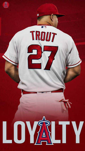 棒球運動員Mike Trout身穿天使隊球衣，帶有'LOYALTY'文字。 — Mike Trout 壁紙