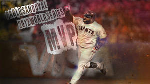 棒球選手 Pablo Sandoval 在動作中慶祝 2012 年世界大賽 MVP 勝利。 — 舊金山巨人隊 壁紙
