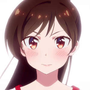 棕色頭髮、眼睛發光的動漫女孩，帶著淡淡的紅暈看著觀眾。 — Q版動漫 壁紙