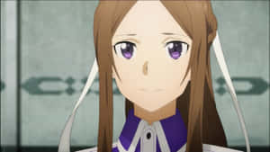 棕色頭髮和紫色眼睛的動漫女孩，穿著紫色和白色的制服。 — 1600x900 壁紙
