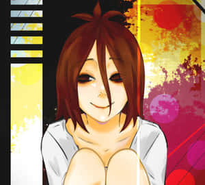 棕色頭髮的動漫女孩在充滿活力的抽象背景上溫柔微笑。 — 高對比 壁紙