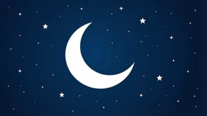 以向量藝術風格呈現的寧靜桌布，新月與星辰採用扁平化設計。 — 月光 壁紙