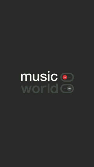 深灰色背景，帶有白色文字music world和撥動開關，一個紅色開啟，另一個灰色關閉。 — 簡約暗黑美學 壁紙