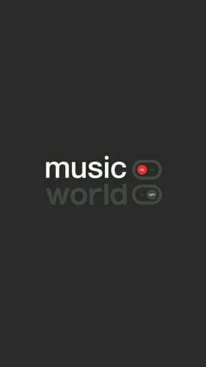 深灰色背景，白色文字 music world 和撥動開關，一個紅色開啟，一個關閉。 — 美學音樂 壁紙