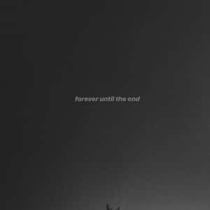 文字 forever until the end 置中於深灰色紋理背景上，底部有樹木剪影。 — 垃圾美學 壁紙