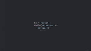 深色背景，帶有發光代碼文字 me equals Person while awake code by PCbots labs — 4K程式壁紙