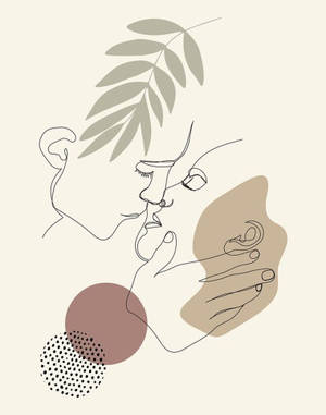臉和手、葉子和形狀的抽象極簡插圖。 — 親吻 壁紙