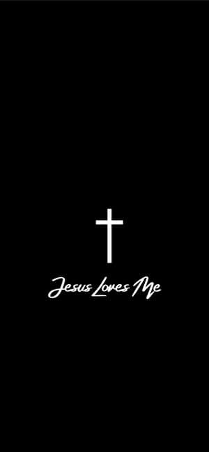 黑色背景上的白色十字架和文字 Jesus Loves Me — 耶穌被釘十字架 壁紙
