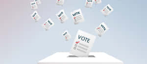 標有投票字樣的選票飄入一個白色投票箱。 — 選舉 壁紙