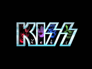 KISS樂隊標誌，成員臉孔化妝於發光字母內。 — 岩石 壁紙