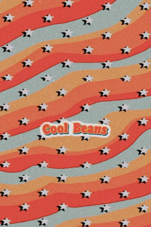 橙色和藍綠色的波浪條紋，搭配白色星星和「Cool Beans」文字。