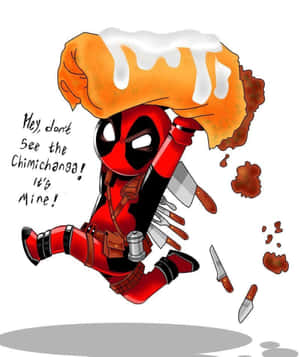 死侍拿著一個巨大的 chimichanga，刀在他周圍飛舞。 — Apple Watch Ultra 壁紙