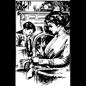 母親與孩子的寧靜時光復古插畫