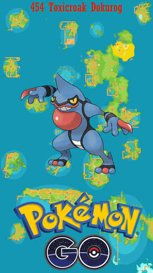 毒骷蛙寶可夢角色與遊戲地圖碎片及 Pokémon GO 標誌。 — 電玩遊戲 GIF 壁紙