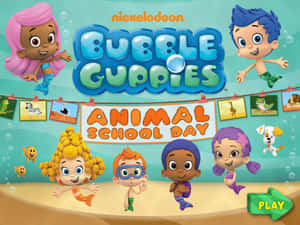 Bubble Guppies 角色在水下用動物照片慶祝動物學校日。 — 泡泡小隊 壁紙