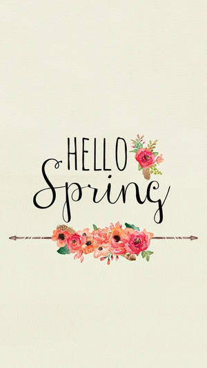 奶油色背景上的水彩花卉設計與Hello Spring文字 — 可愛春天 壁紙