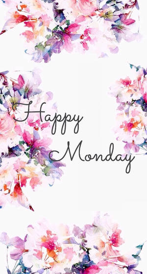 Happy Monday 問候，配有粉紅色和紫色的水彩花卉 — 快樂星期一 壁紙