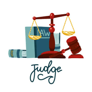 包括法官槌、天秤及法律書籍的法律符號，並帶有「judge」字樣。 — iPad 第10代 壁紙