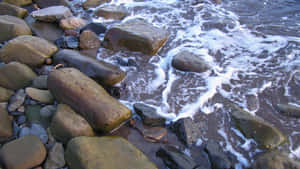 海浪拍打岩石海岸線上濕漉漉的岩石 — 寒冷 壁紙