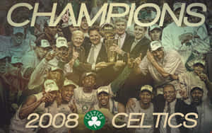 波士頓塞爾提克籃球隊以獎盃慶祝2008年NBA總冠軍。 — 波士頓塞爾提克 壁紙