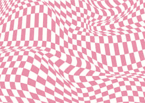 帶有3D錯視效果的粉紅和白色格紋圖案 — 粉紅色美學桌面 壁紙