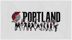 波特蘭拓荒者籃球隊以動作姿勢組成「Portland」一詞。 — 波特蘭拓荒者 壁紙