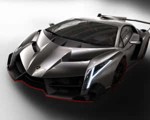 銀色藍寶堅尼 Veneno 配以紅色飾邊和發光車頭燈，在攝影棚環境中。 — 好看汽車 壁紙