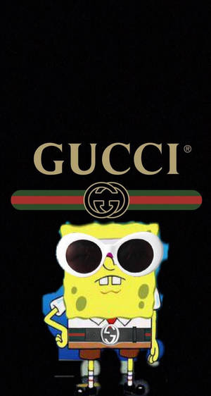 海綿寶寶戴著Gucci太陽眼鏡和品牌服裝，背景為黑色。 — 海绵宝宝 壁紙