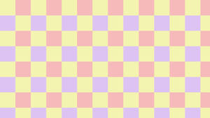 粉紅、薰衣草紫和黃色方格的柔和色調棋盤格圖案。 — 低對比 壁紙