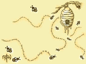 蜜蜂和蜂巢的插圖，帶有關於愉快詞語的流暢文字。 — 乾淨 壁紙