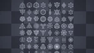 深灰色棋盤格背景上的白色幾何符號網格。 — 太空美學動圖 壁紙
