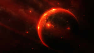 太空中一顆有發光裂縫的紅色行星，周圍環繞著暗雲和星星。 — 宇宙 壁紙