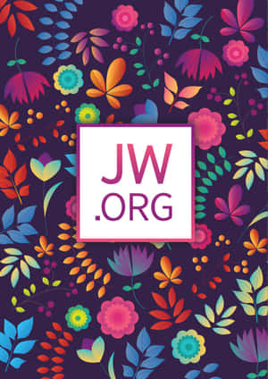 深紫色背景上以JW.ORG標誌為中心的彩色花卉圖案。 — 花朵 壁紙