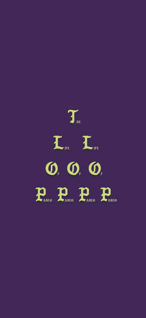 紫色背景上帶有綠色堆疊字母 T L O P 的極簡字體設計。 — Galaxy A07s 壁紙
