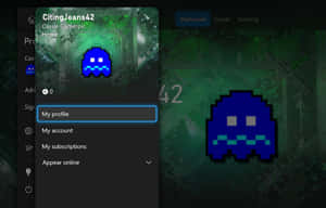 Xbox 個人資料畫面，以藍色 Pacman 鬼魂作為頭像，背景為綠色森林。 — 玩家 壁紙