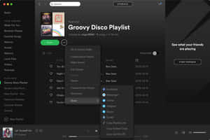 Spotify 應用程式顯示迪斯科播放清單，並展開分享選項。 — Spotify 壁紙