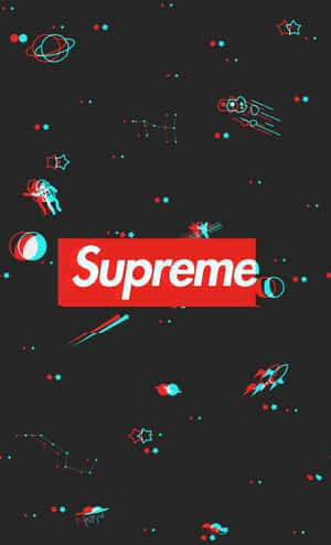 Supreme標誌被太空圖示環繞在深色背景上 — 酷炫iPhone 壁紙