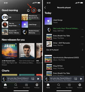 Spotify 應用程式主螢幕，顯示新音樂和最近播放的歌曲。 — 榮耀Magic V Flip 2 壁紙