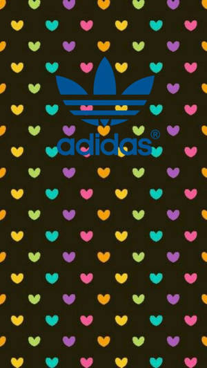 深色背景上彩色心形圍繞的 Adidas 標誌。 — 蘋果標誌 iPhone 壁紙