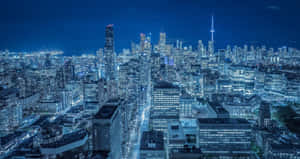 夜晚充滿活力的城市天際線，建築物和街道閃閃發光。 — 多倫多 壁紙