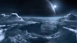 雲層在發光的星星和遙遠的行星下旋轉，處於深空。 — 太空 壁紙