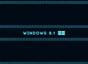 Windows 8.1 作業系統標誌，以發光青色顯示在深藍色像素化背景上。 — 深色窗戶 壁紙