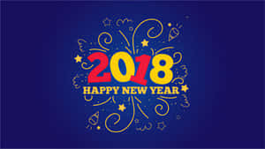 藍色背景上帶有煙火和星星的2018新年快樂圖形。 — 新年快樂 2020 壁紙