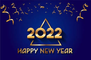金色2022新年快樂文字及藍色背景上飄落的五彩紙屑。 — 新年快樂 2020 壁紙