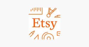 淺灰色背景上帶有橙色圖標和文字的Etsy應用程式標誌。 — Off white 標誌 壁紙